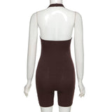 Solid Color Halter Short Design Sense Jumpsuit