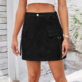 Washed Denim Cargo Skirt