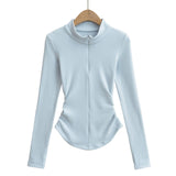 Velvet Stand Collar Zipper Solid Color Base Shirt