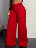 Solid Color High-Waisted Loose Denim Trousers