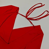 Solid Color Deep V Drawstring Pleated Dress