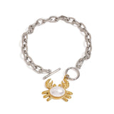 18K GOLD MIXED METAL CRAB PENDANT BEAD BRACELET_CWAJE4843