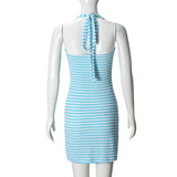 Wraps The Hips Contrasting Color Striped Dress