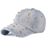 STARRY RHINESTONE DENIM BASEBALL CAP SUN HAT_CWAH0999