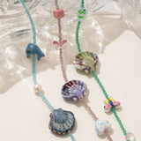 Unique Boho Glass Shell And Crystal Necklace_Cwmm7541
