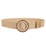 HAND EMBELLISHED ROUND BUCKLE STRAW BELT_CWABE0439