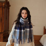 100% WOOL PLAID SCARF SOFT REVERSIBLE WRAP_CWASC2348