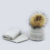 Knit Hat & Scarf Set With Pom Ball_Cwah05028