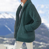 Warm Plush Mid-Length Coat With Solid Lapels