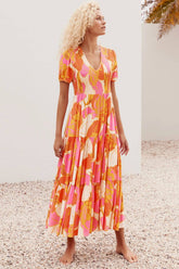 V-Neck Short Sleeve Printed Swing Dress