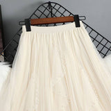 BEADED MESH PLEATED SKIRT A LINE TULLE SKIRT_CWBLS0398