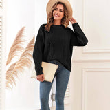 Solid Color Crew Neck Twist Pullover Sweater