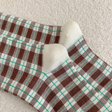 BROWN PUPPY POLKA DOT PLAID SOCKS_CWMS0955