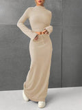 Solid Color Long Sleeve Top Long Skirt Set