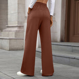 Solid Color Stretch Waist Loose Straight Pants