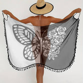 BEACH WRAP SKIRT WITH BUTTERFLY PRINT COLOR BLOCK_CWBLS0463
