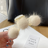 TEMPERAMENT REAL MINK FUR PLUSH BALL HAIRPIN_CWAHA3324