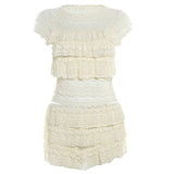 Solid-Color Hollowed-Out Slim Pleated Shorts Set