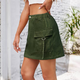 Washed Denim Cargo Skirt