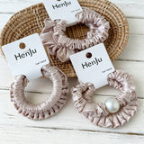 Pink Satin Bead Scrunchie Soft Hair Tie_Cwaha07599