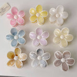 Cream Floral Claw Clip High Ponytail Hair Grip_Cwaha08257