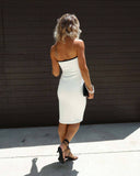 Strapless Striped Knit Slim-Fit Hip Wrap Dress