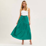 COTTON AND LINEN MAXI SKIRT WITH PLEATED HEM_CWBSS0381