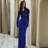 Solid-Color Long-Sleeved Hip-Hugging Dress