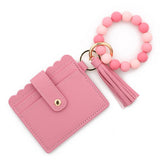 SOLID COLOR PU WALLET WITH BEAD BRACELET KEYCHAIN_CWAB4959