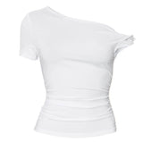 Solid One-Shoulder Asymmetrical Cropped Top