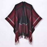 Women Thickened Tassel Pinstripe Shawl Cape_Cwasc0940