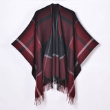 Women Thickened Tassel Pinstripe Shawl Cape_Cwasc0940