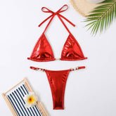 Tie Side Bikini Set Shiny Solid Color Swimsuit