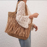 NEW FASHION TASSEL PAPER ROPE BRAIDED BAG_CWAB4699