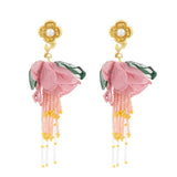 BOHO FLORAL TASSEL EARRINGS GOLD PLATED DESIGN_CWMM6193