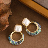 FASHIONABLE COLORFUL ABALONE EARRINGS WITH PEARLS_CWMM4288