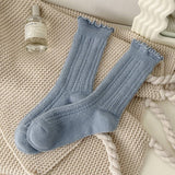 Warm Solid Color Ruffled Cute Mid-Calf Socks_Cwms1070