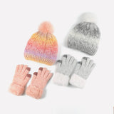 CHILDRENS FUR BALL HAT AND GLOVES TWO PIECE SET_CWMM2813