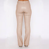 Solid Color Pu Leather Slim Micro-Cropped Pant