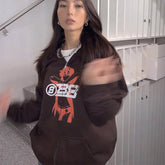 Vintage Solid Brown Long-Sleeved Zipper Hoodie