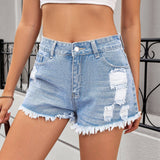 Washed Distressed Denim Shorts For Baddie Look