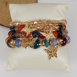 Cwmm10456_Boho Leaf Charm Multi Layer Beaded Bracelet