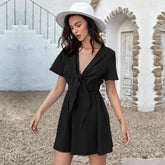 Tied Bows Elegant Style Casual Solid-Color Dress