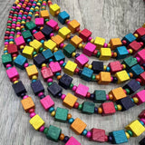 COLORFUL SQUARE WOOD MULTI LAYER NECKLACE_CWMM4859
