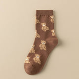 CUTE SIMPLE BROWN BEAR PATTERN CREW SOCKS_CWMS0950