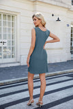Solid Color Crew Neck Button Pocket Tank Dress