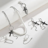 NEW CROSS PENDANT FASHION CHAIN PEARL EARRING SET_CWAJE2908