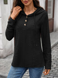 Solid-Color Hooded Long-Sleeved Sweatshirt