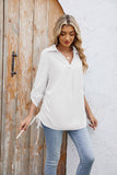 Solid-Color Loose Mid-Sleeved Chiffon Shirt