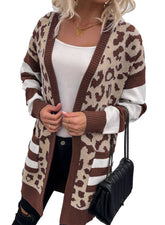 Womens Mid-Length Leopard Print Cardigan Coat